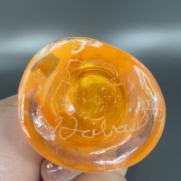 Vintage Hand Blown Art Glass Bud Vase Heavy Paperweight Signed Abstract Shape - Picture 4 of 10